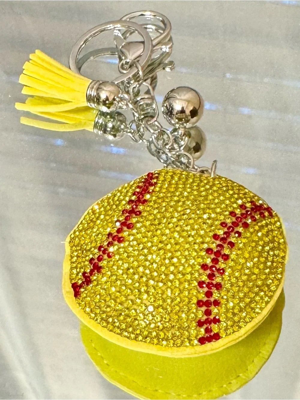 New Yellow Crystal Softball Keychain